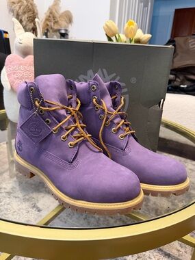 Timberland Purple Nubuck Lace-Up Work Boots with Tan Sole